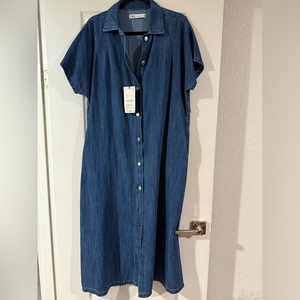 Zara Denim Button-Front Midi Dress